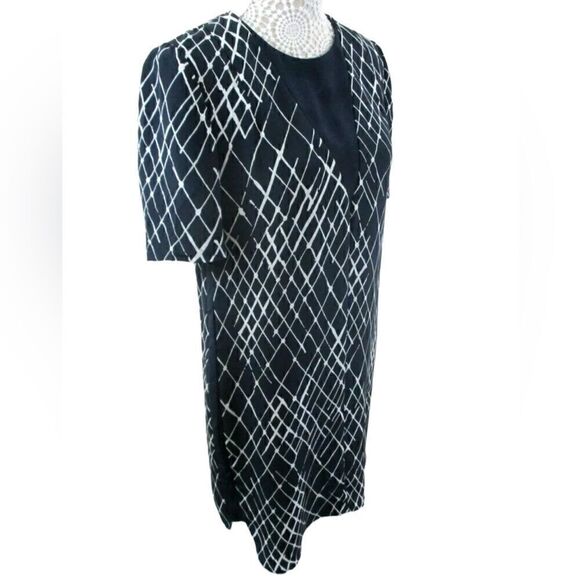 Whistles- Women’s Navy Blue White Diamond Splatter 100% Silk Dress US 8/ UK 12 - Picture 6 of 12